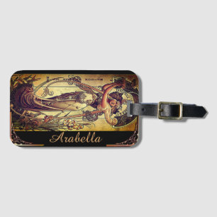 Jugendstil-Frau Werbung hingre Schwarz Gold Gepäckanhänger