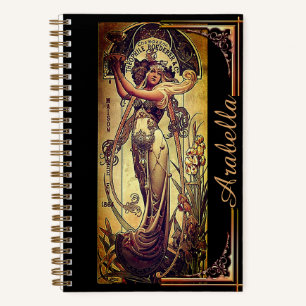 Jugendstil Frau Werbung Scharniere schwarzes Gold Notizblock