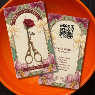 Jugendstil Friseur Gold Schere Vintage Visitenkarte