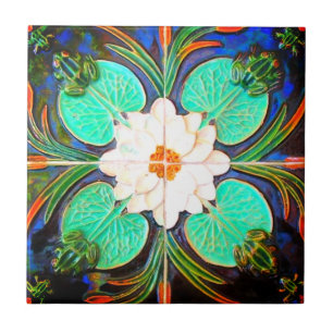 Jugendstil-Frösche und Lilienpolster Azulejos Vin Fliese