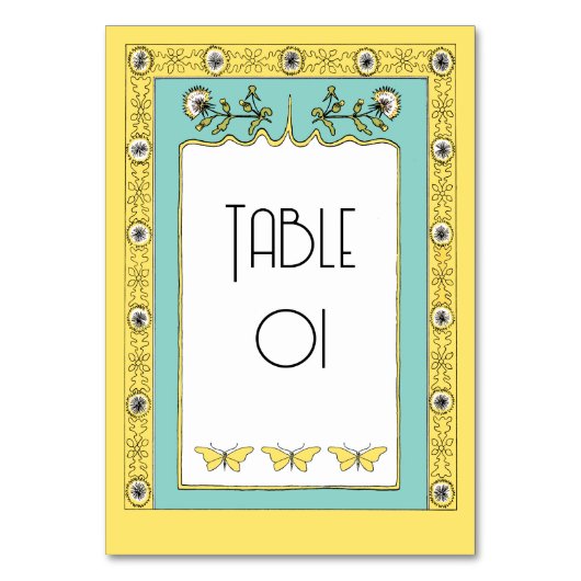 Jugendstil-Frühlingsleuchten und Schmetterlinge Tischnummer (Vorderseite)