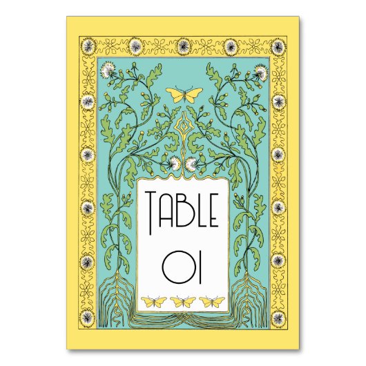 Jugendstil-Frühlingsleuchten und Schmetterlinge Tischnummer (Rückseite)