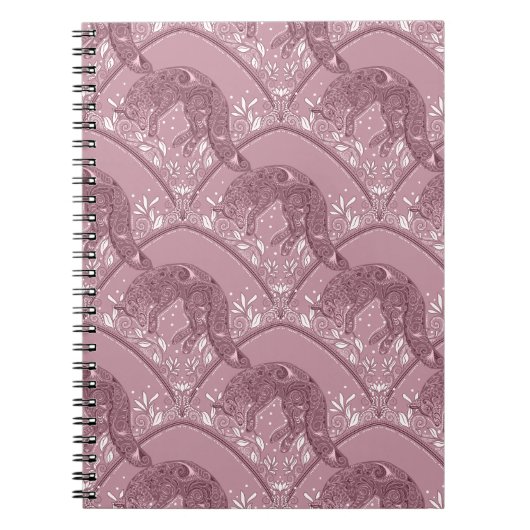 Jugendstil-Fuchs-Damaskus-Waldmuster in Rosa Notizblock (Vorderseite)