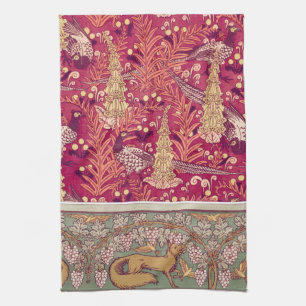 Jugendstil Fuchs Fasan Fingerhut Verneuil  Geschirrtuch