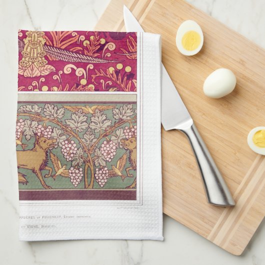 Jugendstil-Fuchs Fasan Foxglove verneuil rot Geschirrtuch (Viertel Falte)