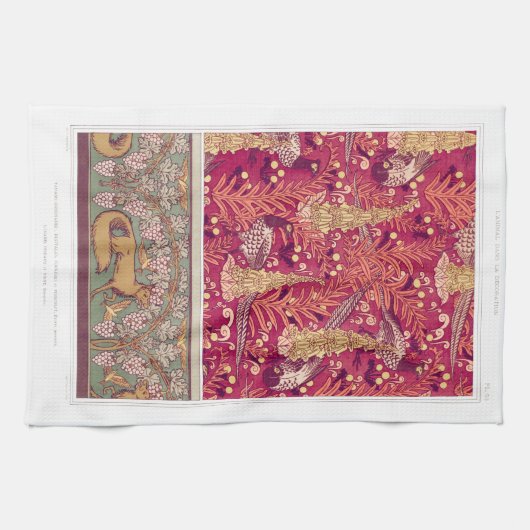 Jugendstil-Fuchs Fasan Foxglove verneuil rot Geschirrtuch (Horizontal)