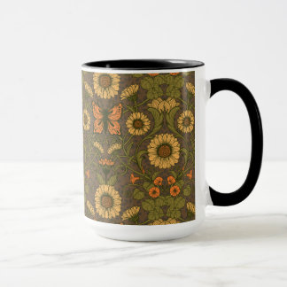 Jugendstil-Gänseblümchen in Blau und Gelb Tasse