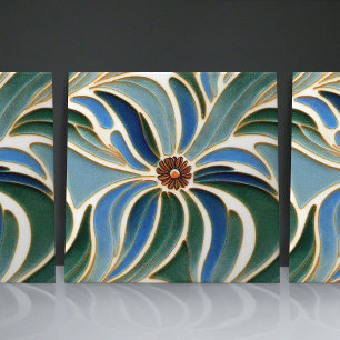 Jugendstil-Gänseblümchen Nahtloses kobaltblaues Bl Fliese
