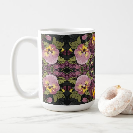 Jugendstil-Garten der Stiefmütterchen Kaffeetasse (Mit Donut)