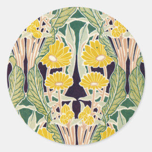 Jugendstil-Gelbe Blumen Runder Aufkleber