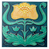 Jugendstil-Gelbe Blumenmuster Keramik Tile. Fliese (Vorderseite)