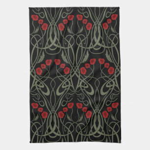 Jugendstil geometrische Mohnblumen und geschwungen Geschirrtuch