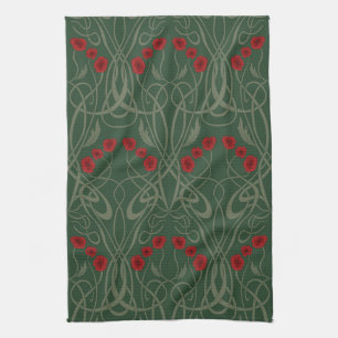 Jugendstil geometrische Mohnblumen und geschwungen Geschirrtuch