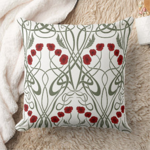 Jugendstil Geometrische Mohnblumen und geschwungen Kissen