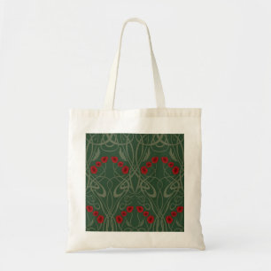 Jugendstil geometrische Mohnblumen und geschwungen Tragetasche