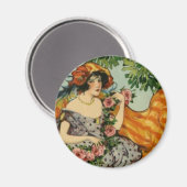 Jugendstil-Girl mit Blume Magnet (Vorderseite/Rückseite)