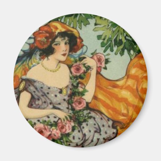 Jugendstil-Girl mit Blume Magnet (Vorne)