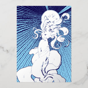 Jugendstil-Girl mit leuchtendem Stern Folien Feiertagskarte