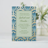 Jugendstil, Gold, aquamarin, Damast, Blumen, Muste Save The Date (Stehend Vorderseite)