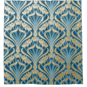 Jugendstil,Gold,aquamarin,Muster,Damast,Viktoriani Duschvorhang