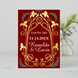 Jugendstil Gold Grün Botanisch Save the Date Folieneinladung