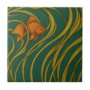 Jugendstil-Goldfisch Fliese