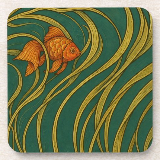 Jugendstil-Goldfisch Getränkeuntersetzer (Vorderseite)