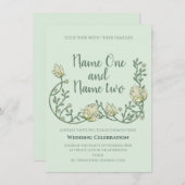 Jugendstil Grün Blumen Einladung zur Hochzeit (Vorne/Hinten)