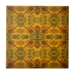 Jugendstil Grün Gelb Braun Florales Muster Fliese