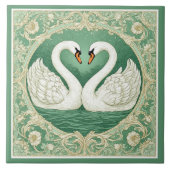 Jugendstil Grüne Schwan-Paare Seerosen-Motive Fliese (Vorderseite)