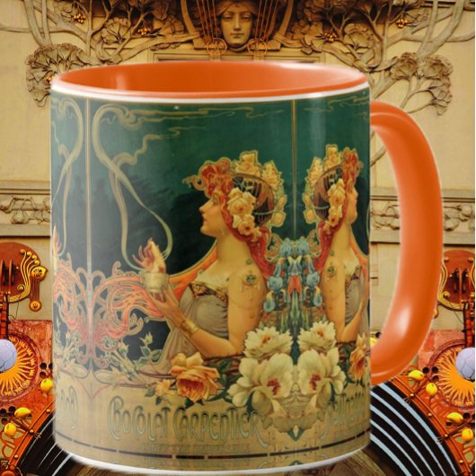 Jugendstil heiße Schokolade Werbung rot grün Tasse