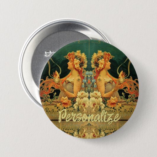 Jugendstil-heiße Schokoladenblütenwerbung Button (Vorne & Hinten)