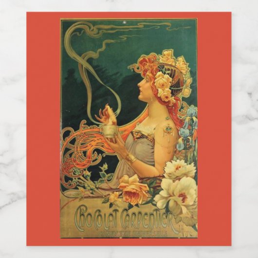 Jugendstil-heiße Schokoladenblütenwerbung Weinetikett (Einzelnes Label)