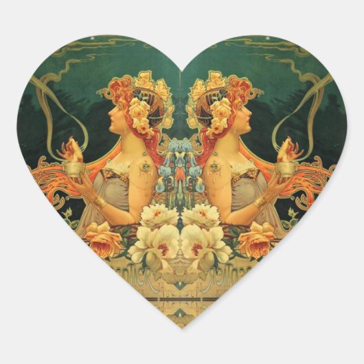 Jugendstil-heiße Schokoladenwerbung Hingre Herz-Aufkleber (Vorderseite)