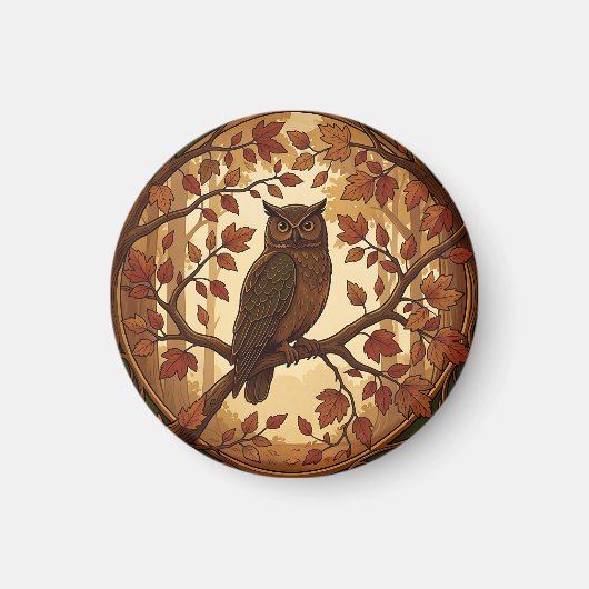 Jugendstil Herbst Eule Wald Magnet (Vorne)