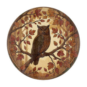 Jugendstil Herbst Eule Wald Schneidebrett