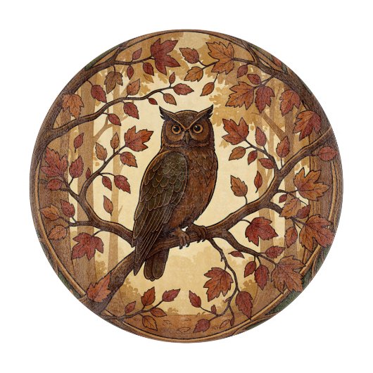 Jugendstil Herbst Eule Wald Schneidebrett (Vorderseite)