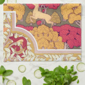 Jugendstil Herbst Hirsche in Bäumen Verneuil Fall Geschirrtuch (Gefaltet)