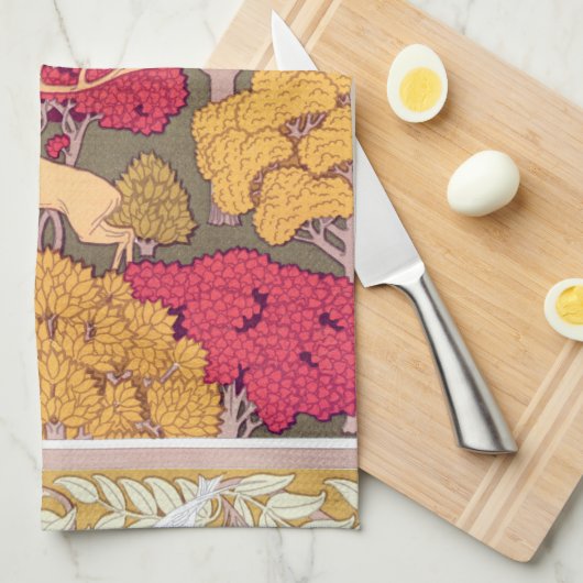 Jugendstil Herbst Hirsche in Bäumen Verneuil Fall Geschirrtuch (Viertel Falte)