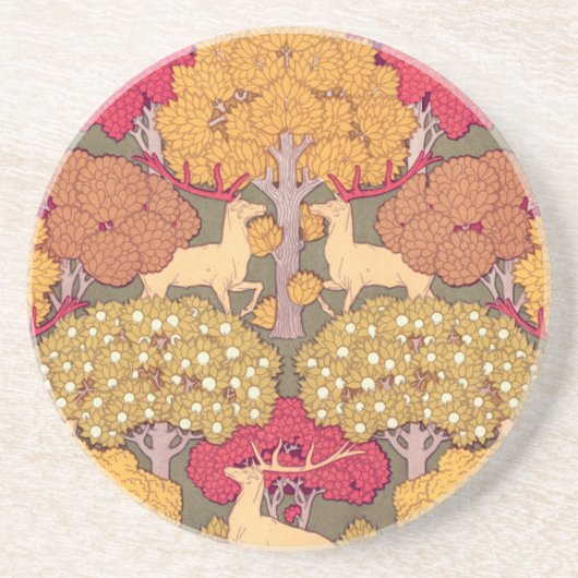 Jugendstil Herbstapfelhirsche fallen Verneuil Getränkeuntersetzer (Vorne)