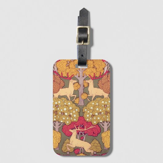 Jugendstil Herbstbäume und Hirsche fallen Verneuil Gepäckanhänger (Vorderseite Vertikal)