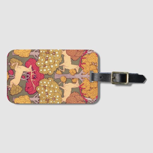 Jugendstil Herbstbäume und Hirsche fallen Verneuil Gepäckanhänger (Vorderseite (Horizontal))