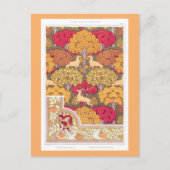 Jugendstil Herbstbäume und Hirsche fallen Verneuil Postkarte (Vorderseite)