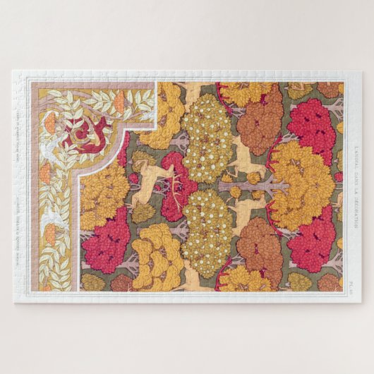 Jugendstil Herbstbäume und Hirsche Verneuil Puzzle (Horizontal)
