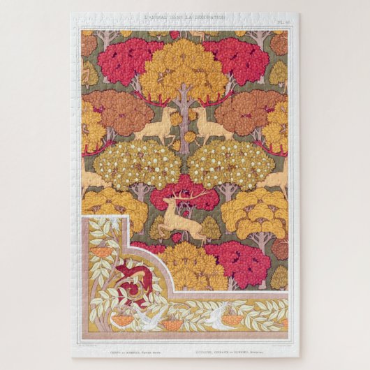 Jugendstil Herbstbäume und Hirsche Verneuil Puzzle (Vertikal)