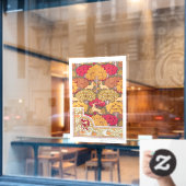 Jugendstil-Herbstbäume und Hirsche Vintager Fall Fensteraufkleber (Café-Fenster)