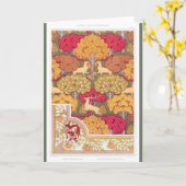 Jugendstil-Herbstbäume und Hirsche Vintager Fall Karte (Gelbe Blume)