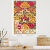 Jugendstil-Herbstbäume und Hirsche Vintager Fall Poster (Küche)
