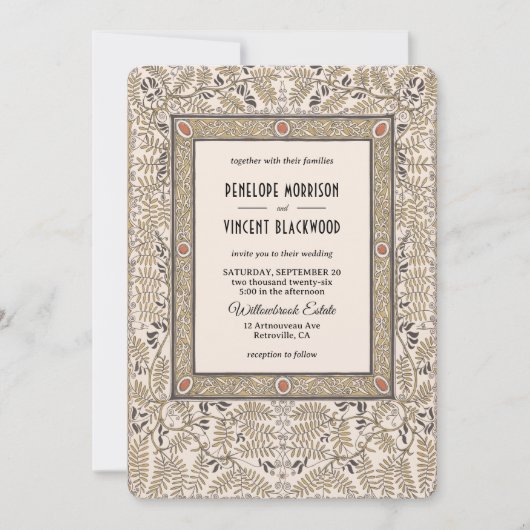 Jugendstil Herbstfarben Einladung Hochzeit (Vorderseite)