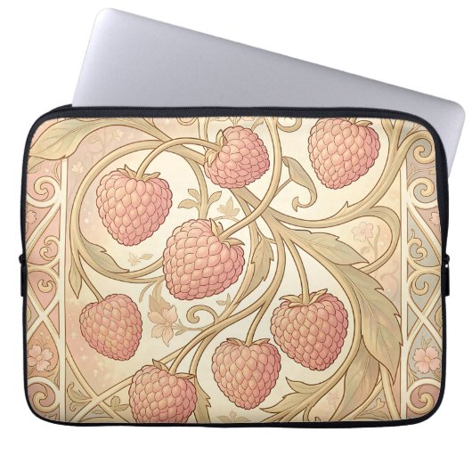 Jugendstil-Himbeer-Muster Laptopschutzhülle (Vorderseite)
